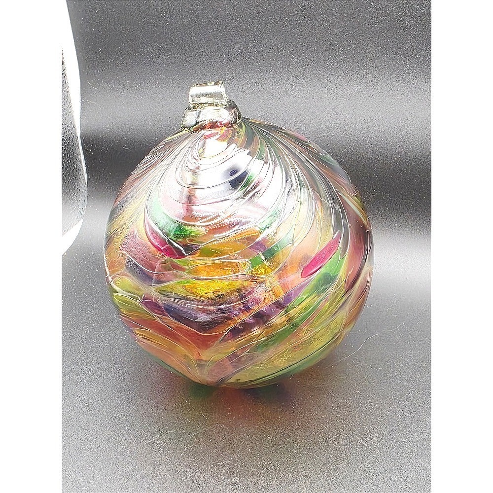 Vintage Kugel Style Hand Blown Glass Ornament Multi-color Swirl Bauble‎